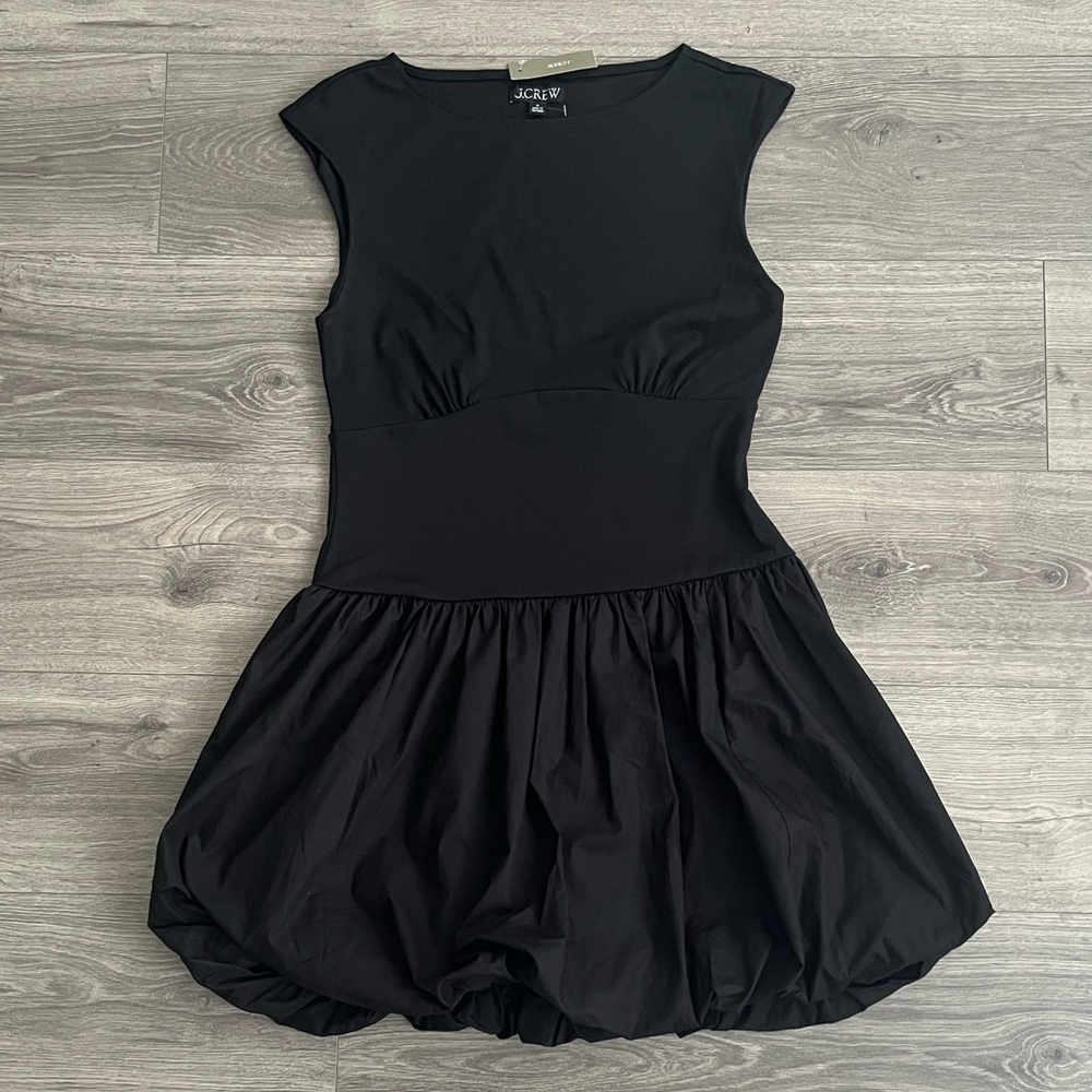 J.CREW Bubble Hem Mixy Mini Dress Medium Black Cotton Poplin Trendy Minimalist